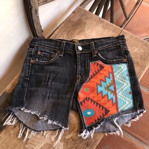 UPCYCLED BOHO TRIBAL Denim Festival Jean Shorts